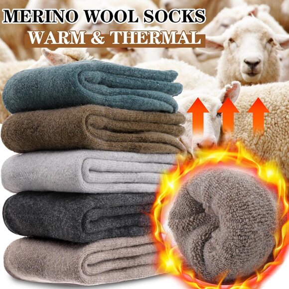 Women Merino Wool Khaki Series Sock 5 Pairs Warm Thick Crew Winter Boot Socks - Picture 2 of 6
